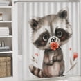 thumbnail image 5 of 4 Piece Bathroom Rug Set with Shower Curtain Cute Raccoon Holding A Flower with Non-Slip Rugs Toilet Lid Cover And Bath Mat Bathroom Decor Set Raccoon with Flower Cute Animal 12 Plastic Hooks, 5 of 8