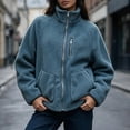 thumbnail image 5 of DYTTDG Women’s Fleece Zip-Up Jacket, Stand Collar Long Sleeve Sherpa Jacket with Chest Zipper Pocket & Front Patch Pockets, Casual Outerwear for Fall and Winter, 5 of 8