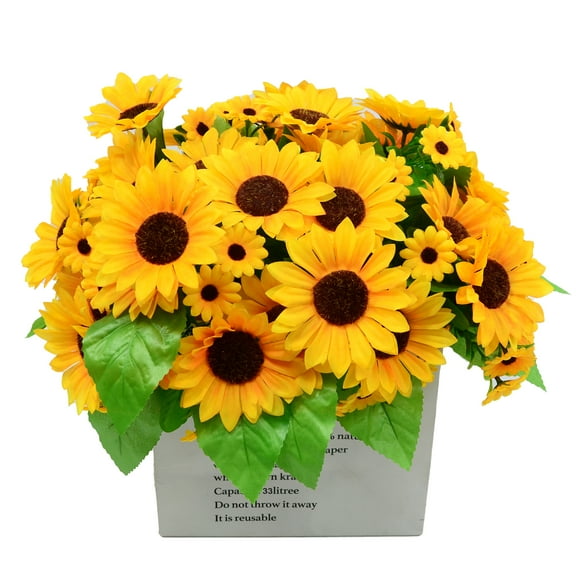 8 Packs Artificial Sunflower Bouquets Decorations with Stems Silk Sunflowers Fake Yellow Flowers Faux Floral Arrangement for Wedding Vase Baby Shower Home Bridal Indoor Outdoor Decor