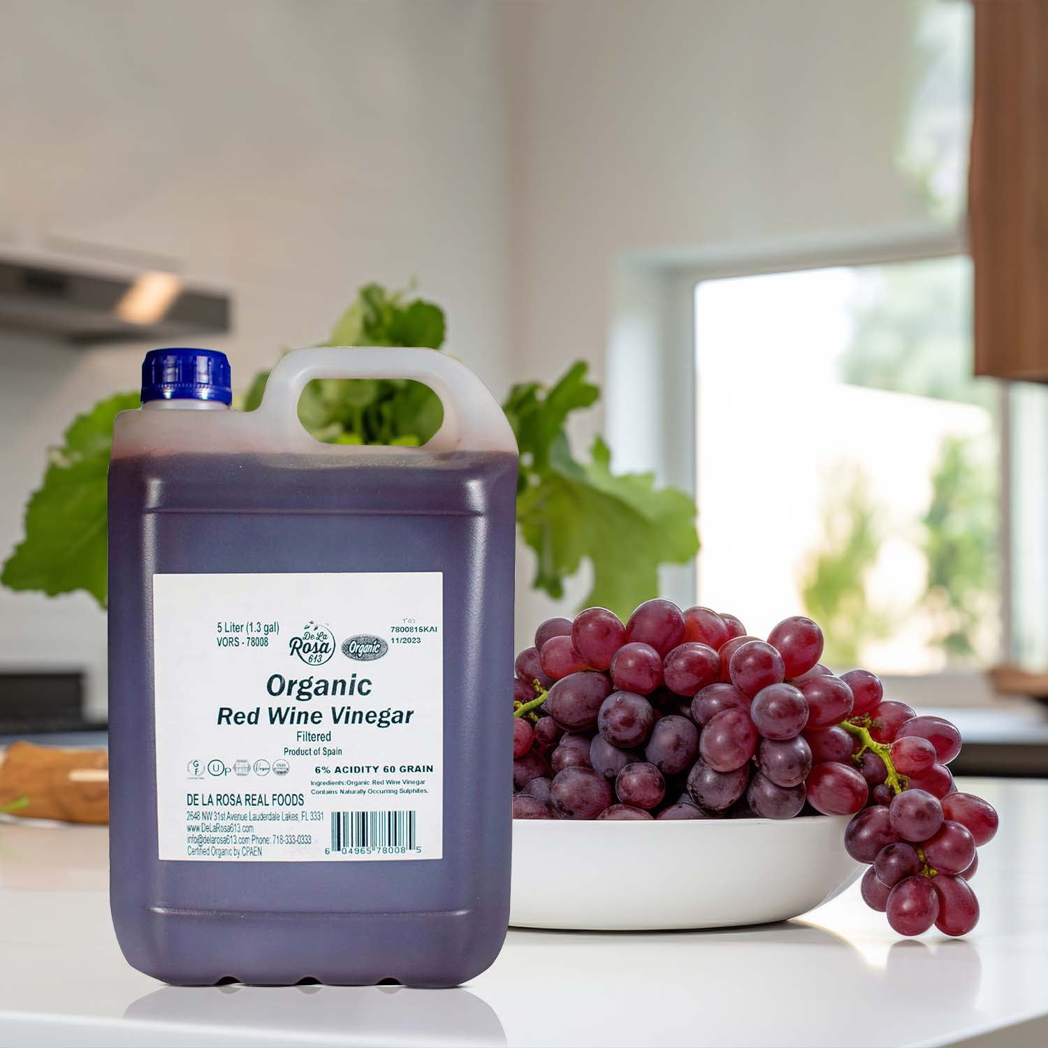 De La Rosa 613 Red Wine Vinegar, Filtered, Kosher, Non-GMO, Gluten-Free, 5 Liters