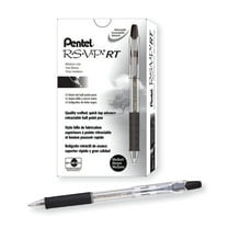 Pentel® R.S.V.P.® RT Retractable Ballpoint Pens, Medium Point, 1.0 mm, 61% Recycled, Transparent Black Barrel, Black Ink, Pack Of 12 Pens