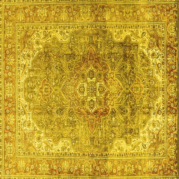 Ahgly Company Machine Washable Indoor Square Medallion Yellow Traditional Area Rugs, 8' Square