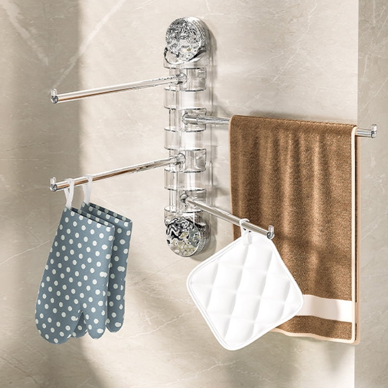 HOHOWU Suction Cup Towel Rack - 4-Arm Stainless Steel, No Drill, For Bathroom & Kitchen