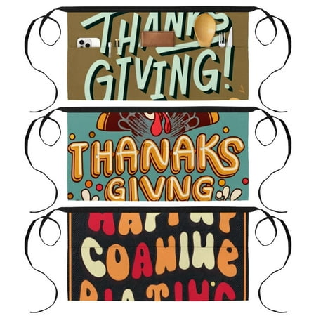 

Thanksgiving Half Apron with 3 Pockets Art Apron Printed Cotton Fabric