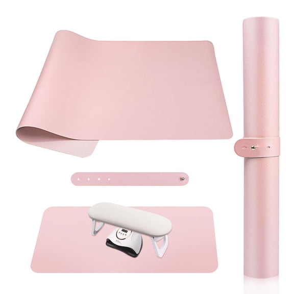 GJX Nail Art Table Mat, (Mat Only) Soft Microfiber Pu Leather Nail Hand Rest for Nail Arm Rest Cushion, Foldable Nail Art Rest Pillow Manicure Pad Desk Mat - Pink