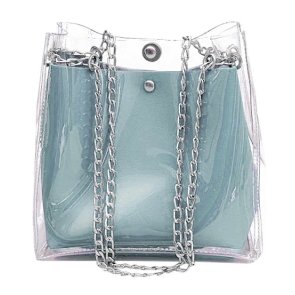 TUSANG Women Small Transparent Bucket Bags Chain Bag Totes Compound Female Mini Handbag Clutch Purse 