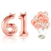 PARIS PRODUCTS - 61st Birthday Rose Gold Balloons & Number 61 Mylar Balloon, 61st Birthday Party Decor, 61st Birthday Decorations for Women, 61st Birthday Decorations Women 61