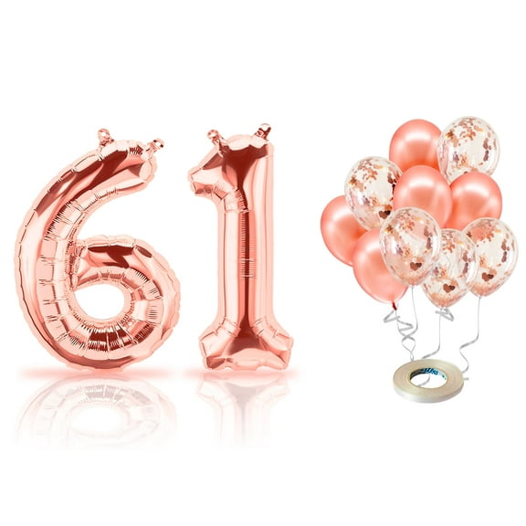 PARIS PRODUCTS - 61st Birthday Rose Gold Balloons & Number 61 Mylar Balloon, 61st Birthday Party Decor, 61st Birthday Decorations for Women, 61st Birthday Decorations Women 61