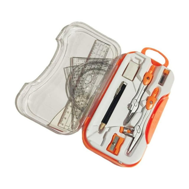 Kit de Géométrie Mathématique Ensemble Boussole Rapporteur Triangle Boussole Crayon Règle Enseignants Scolaires Orange