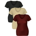 thumbnail image 5 of Essential Basic Women's Short Sleeve T Shirt V Neck Tee Value Set (3Pk, Black, Khaki, Red, Large), 5 of 5