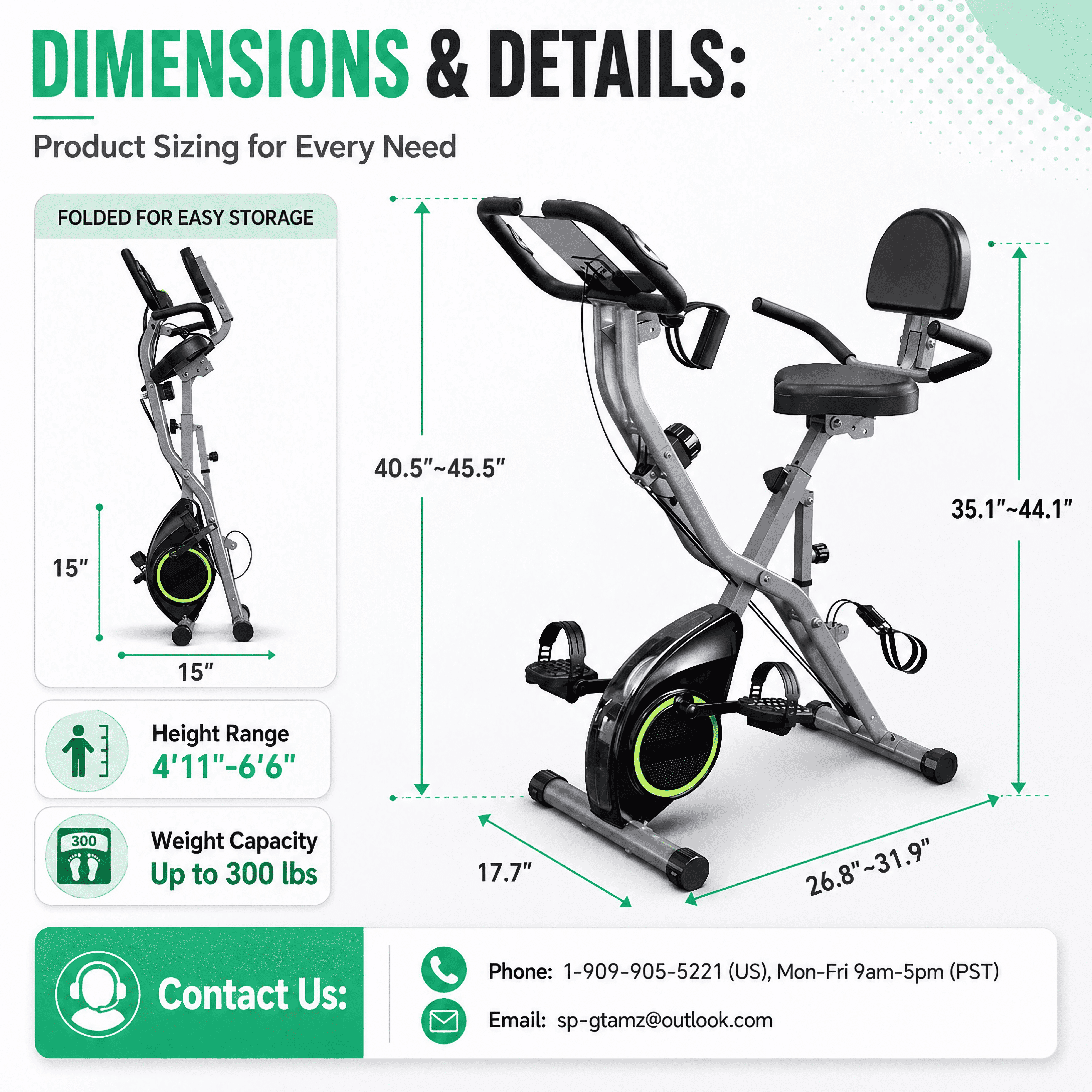 USLIM Foldable Exercise Bike for Home Cardio Workout, Compact 5-in-1 Design, 16-Level Resistance, 300 lb Capacity