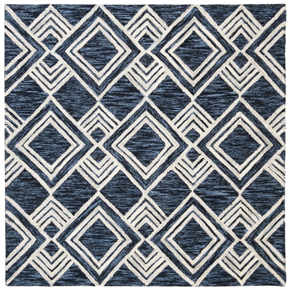 SAFAVIEH Micro-Loop Floral Diamond Trellis Wool Area Rug, Navy/Ivory, 5' x 5' Square