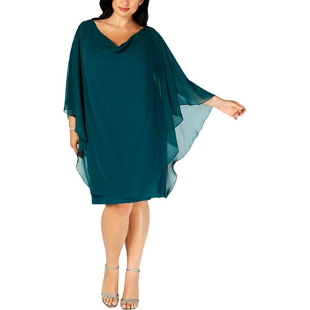 Betsy & Adam Womens Plus Sequined Cowl Back Party Dress
