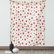 Tea Party Tapestry, Teapots with Polka Dots and Leaves Tea Time Image Beverage British Design, Wall Hanging for Bedroom Living Room Dorm Decor, 40W X 60L Inches, Dark Coral Green, by Ambesonne