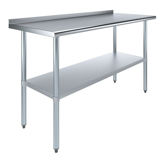 AmGood 24 in. x 60 in. Stainless Steel Work Table with 1.5 in. Backsplash | Metal Kitchen Food Prep Table