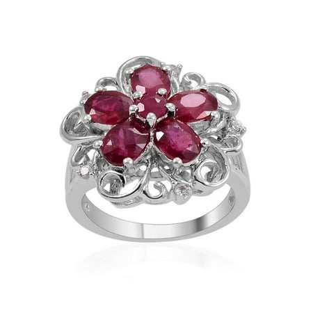Gemstone Oval Ring - 925 Sterling Silver Platinum Plated 2.1 Cttw Oval Fissure Filled Ruby, Multi Gemstone Ring