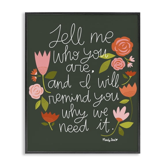 Stupell Industries Inspiring Quote with Florals Quotes and Sayings Painting Black Framed Art Print Wall Art, 11 x 14