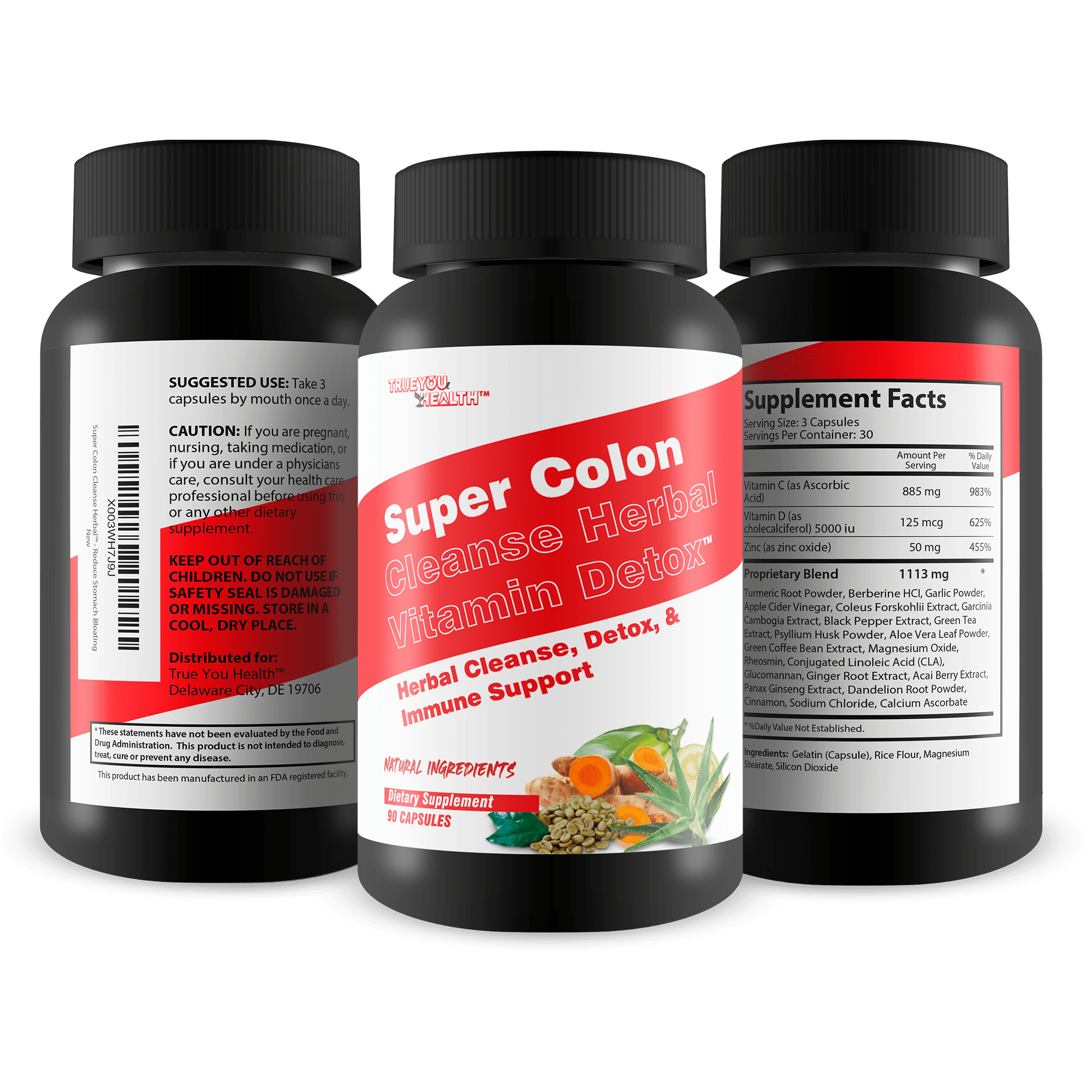Super Colon Cleanse Herbal Vitamin Detox - Herbal Cleanse, Detox, & Immune Support - Promote Healthy Digestion & Constipation Relief with Psyllium & Magnesium Oxide - Help Reduce Stomach Bloating