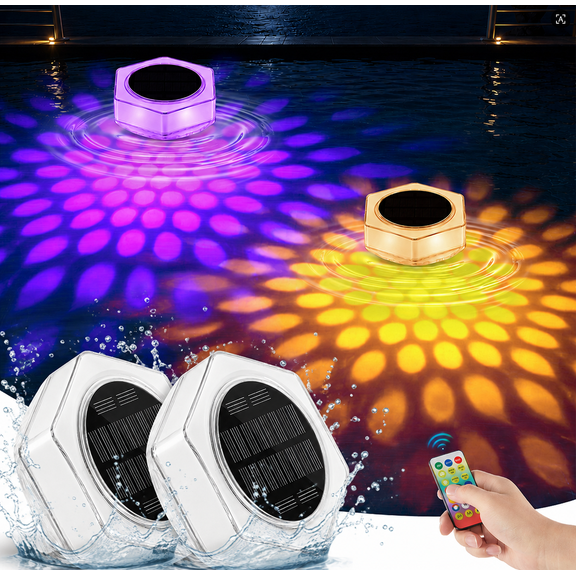 Panpaddle 2 Pack Solar Floating Pool Lights with Remote Control, Waterproof Pool Lights with RGB Color, Timing Mode for Inground Above Ground Pools, Hot Tub, Spa