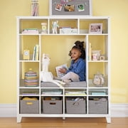 Martha Stewart Living and Learning Kids' Storage System (White) – Wooden Cubby with Removable Seat Cushion and Storage Bins; Reading Nook Bookcase and Bedroom Organizer