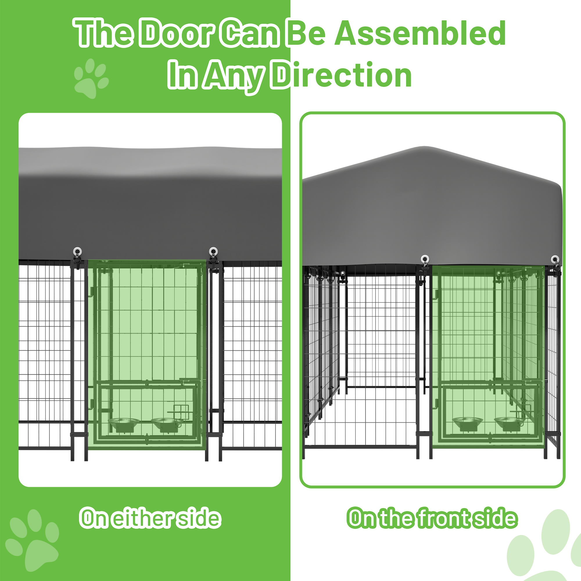 Outdoor Dog Kennel with Roof, 7.8'x3.8'x4.8' Welded Wire Dog Kennel Outside Run with 360° Rotating & 2 Bowls, for S&M&L Breeds, Chickens, Ducks