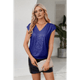 thumbnail image 5 of V Neck Sequin Short Sleeve Tops for Women Elastic Sparkly Tank Top Blue XXL, 5 of 7