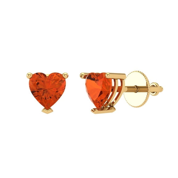 Clara Pucci 1.5 ct Brilliant Heart Cut Studs VVS1 Genuine Conflict free Red Zircon Solid 18K Yellow Gold Designer Everyday Earrings Screw back