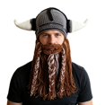 thumbnail image 2 of Helii Knit Hat with Horns and Detachable Beard Viking Style Beanie Hat Handmade Crochet Cap Funny Novelty Winter Hat for Role Play Party Dress Up Stretchy Soft Beanie Hat for Adults, 2 of 7