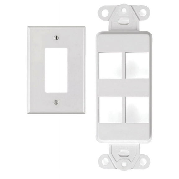 White 4 Port Decora Keystone Snap-in Jack Modular Wall Insert Cover Plate (1/pk)