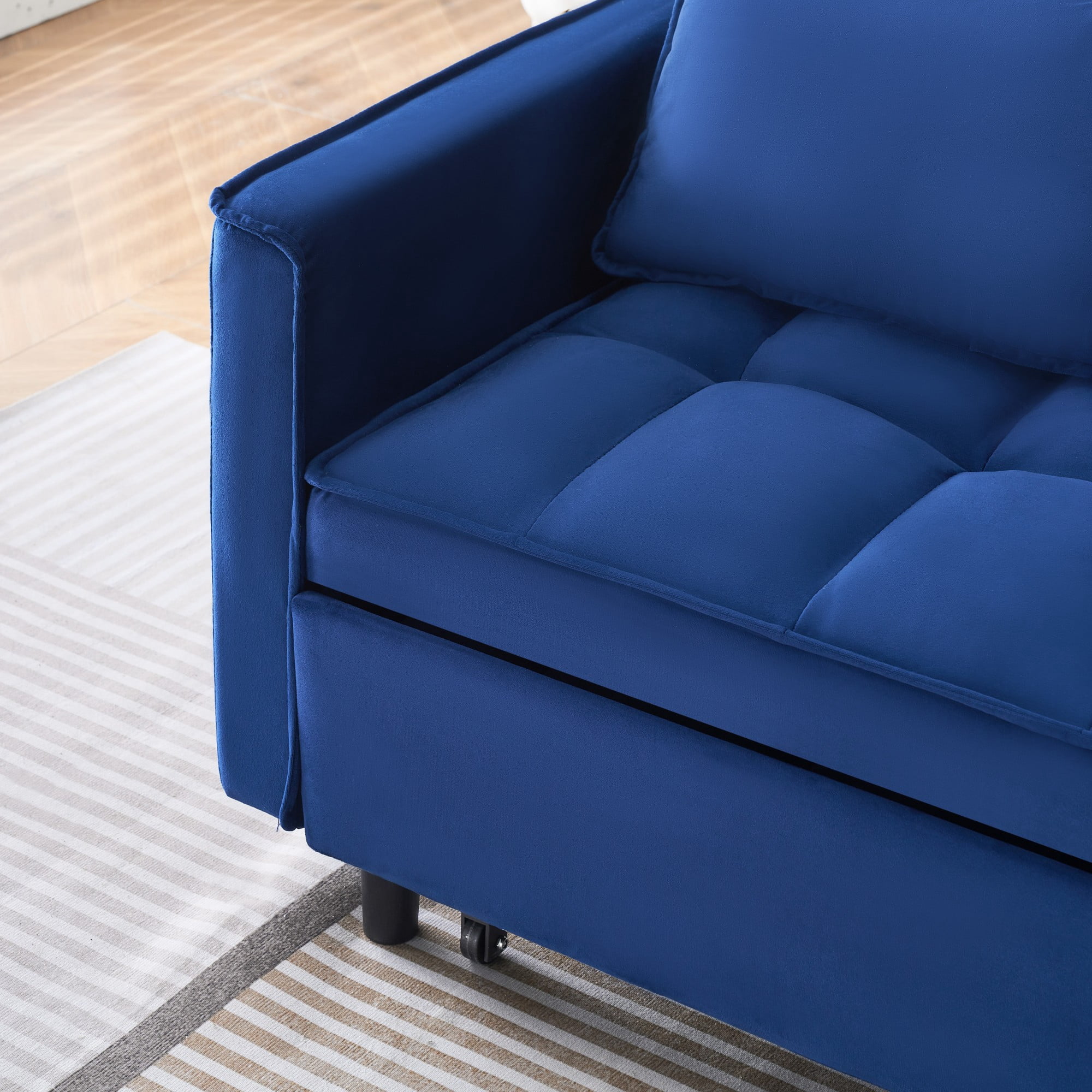 Gewnee 55''3 in 1 Convertible Modern Pull Out Couch Bed,Adjustable Backrest,Velvet Loveseat Futon Sofa with Pillows & Pockets for Living Room,Apartment.(Blue)