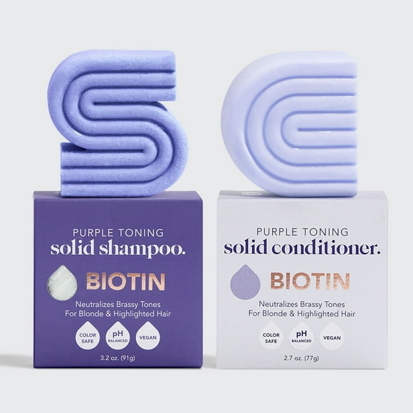 Kitsch Purple Shampoo & Conditioner Bar for Color Treated & Grey and white Hair, Toning Bar Shampoo & Conditioner for Blonde, 2 PCS