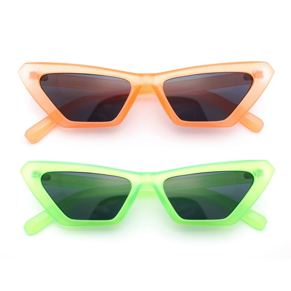 (2-Pack) Womens Neon Pop Color 80s Squared Cat Eye Sunglasses 1 Green 1 Orange