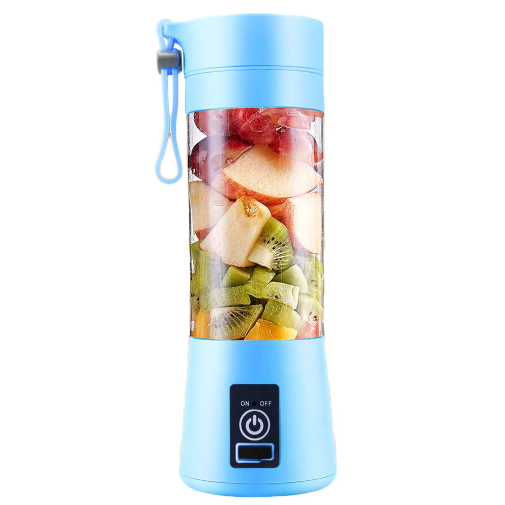 Blue Portable Home USB Rechargeable 4-Blade Electric Fruit Extractor Juice Blender Juicer Cup 