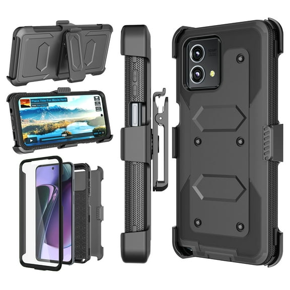 For Moto G Stylus 2023 Case, Motorola Moto G Stylus 2023 Holster Clip, Tekcoo [Tshell] Shock Absorbing [Black] Secure Swivel Locking Belt Defender Heavy Full Body Kickstand Carrying Tank Armor Cases
