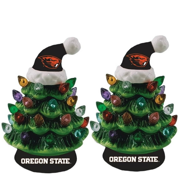 Oregon State Beavers 2-Pack 4" Ceramic LED Christmas Tree Set