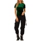 thumbnail image 1 of Camiseta de terciopelo de mujer Inspire Chic para fiesta, cuello redondo, manga corta, casual, M, verde, 1 of 8