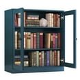 thumbnail image 2 of Palace Imports 100% Solid Wood 3-shelf Bookcase with Adjustable Shelves and Glass Doors, Teal Blue, 2 of 4