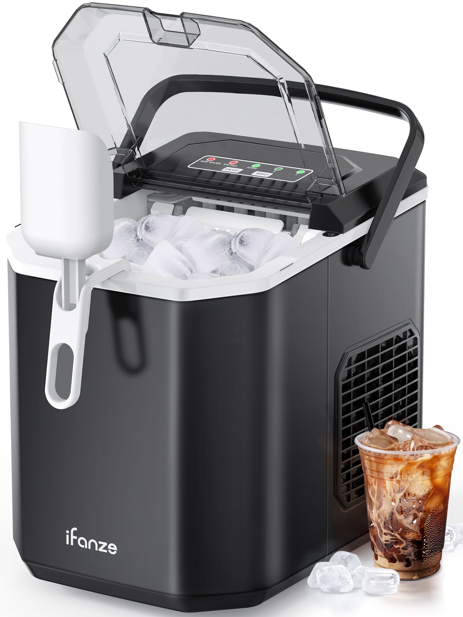 Qunler Countertop Ice Maker Machine, 26lbs/24H, 9 Bullet Ice Cubes in 6 Mins, Self-Cleaning, Basket with Handle, Stainless Steel