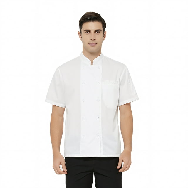 TOPTIE Veste de Chef à Manches Courtes Blanche Légère à Boutons Uniforme de Chef