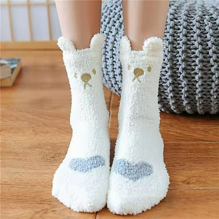 

Opolski 1 Pair Women Thermal Floor Socks Cute Pattern Elastic Thicken Coral Fleece Mid Socks Girls Indoor Floor Stockings for Home