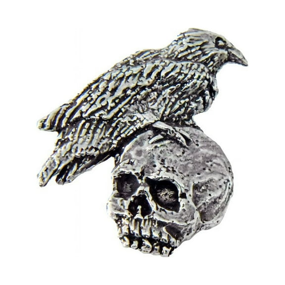 Raven and Skull Pin, Pins, G015, Lapel, Brooch, Hat, Backpack, Jacket, Bird, Raven, Skull, Skeleton, Over 120 Gothic, Viking, Medieval, Designs Available, Handmade in the USA, Pewter