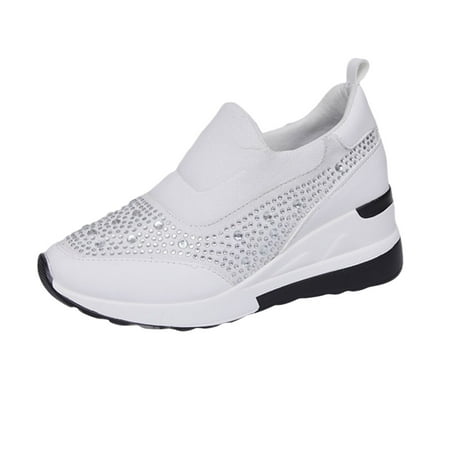 

Shoes For Women Ladies Fashion Rhinestone Leather Cloth Patched Thick Sole Wedges Heel Casual Sports Shoes