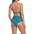 thumbnail image 4 of Women's Scoop Neck Crop Top High Cut Bikini Set Swimsuits, Blue Leopord, 4 of 5