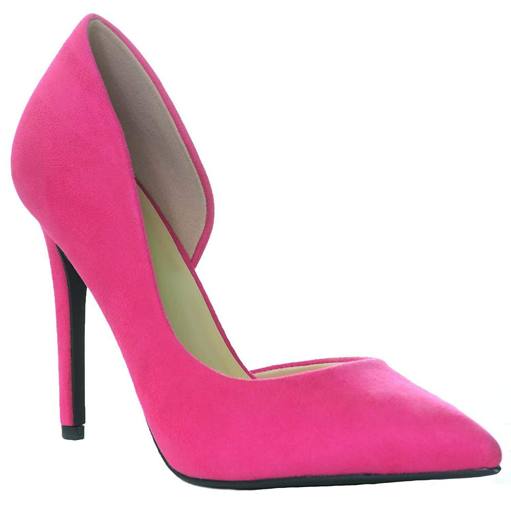 Fourever Funky - Hot Pink Pointy Toe Half D'Orsay Slip-On High Heel ...