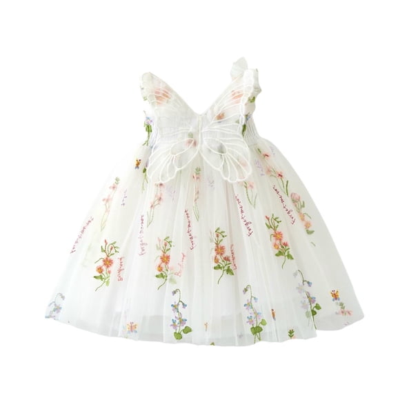 Odeerbi Niñas Verano Floral Bordado Tul Tutu Vestido Mariposa Alas Flower Girl Vestido Tank Vestido Sin Mangas Tirante Malla Vestido de Sol