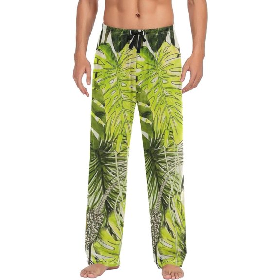 Tropical Palm Leaves Ghost Pajama Pants, Men's Lounge Pants Light with Drawstring and Pockets, Christmas New Year Birthday Father's Day Gifts, XX-Large