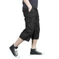 thumbnail image 2 of FEDTOSING Men's 3/4 Long Capri Shorts Casual Elastic Waist Cotton Relaxed Fit Cargo Shorts Black, 2 of 6