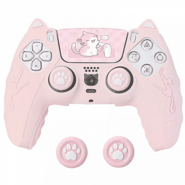 Coque de Protection en Silicone pour Manette PS5, Étui de Protection pour Manette avec Oreilles de Chat Mignonnes et Capuchon de Joystick