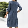 thumbnail image 3 of Vestido de manga larga Cuello redondo Dobladillo suelto Vestido de fibra de poliéster de un solo pecho Vestido de color puro Vestido casual de mujer para la vida diaria Gris Azul S, 3 of 5