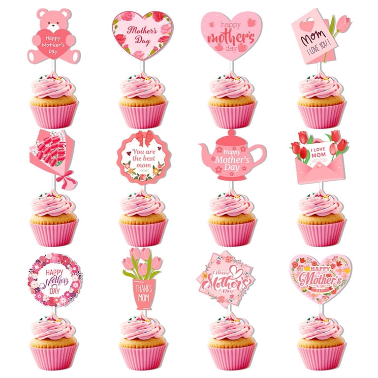 25pcs Décorations Cupcakes Fête Des Mères - Happy Mother's Day Cake Topper & Toppers Fleurs Ours, Idéal Pour Gâteau Anniversaire Maman, Doux Et Amoureux